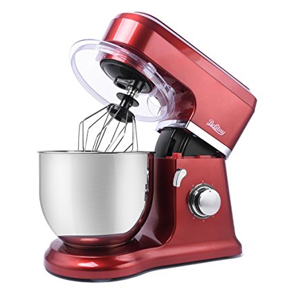 Betitay Stand Mixer 120V-60Hz/1400W, 4.0 QT Bowl, 304 Stainless Steel Bowl with Mixing Beater, Egg Whisk, Dough Hook, and Silicone Brush (Red/Steel)