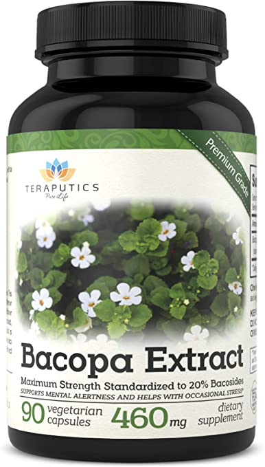 Bacopa Monnieri Plant Leaf Extract | 20% Bacosides | Non GMO 460mg Nootropic for Brain & Focus – Brain Health, Memory, and Focus Supplement for Men & Women - 90 Vegan Capsules