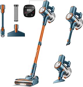 FABULETTA 38000Pa Cordless Vacuum Cleaner, Stick Vacuum with up to 50 Mins Run Time, 450W Lightweight Vacuum with LED Display and V-shaped anti-tangle Floor Brush, 1.5L Removable Dust Container