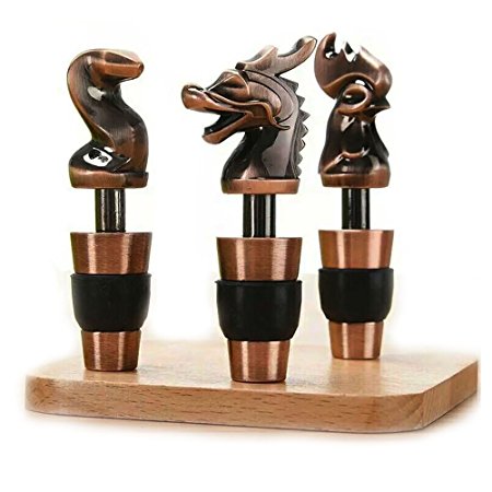 Wine Stopper Funny Decorative Chinese Zodiac Design Bottle Stopper Gift Box Copper and Zinc Alloy Material (1 PC)