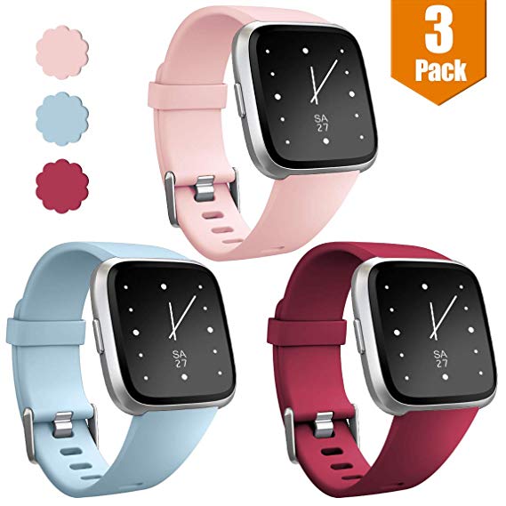 Maledan Replacement Bands for Fitbit Versa/Fitbit Versa Lite Edition/Versa Special Edition, Waterproof Accessories Sport Band for Fitbit Versa Smart Watch Women Men, 3-Pack, Large Small