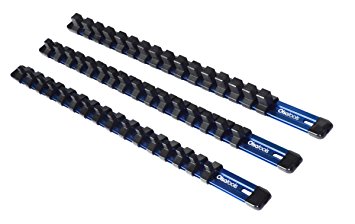 Olsa Tools | 3 Pcs Kit Aluminum Socket Holder | 1/4-Inch, 3/8-Inch, 1/2-Inch Drive | Premium Quality Tool Organizer (BLUE)