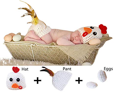 M&G House Fashion Newborn Handmade Crochet Knitted Photography Prop Chicken Set Unisex Baby Cap Outfit
