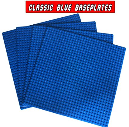 Classic Building Base Plates 10" x 10" Baseplate - Compatible with All Major Brands (4xBlue)