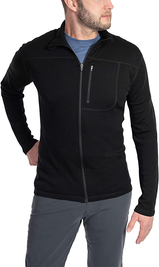 Woolly Clothing Men's Merino Pro-Knit Wool Crew Zip Up - Wicking Breathable Anti-Odor