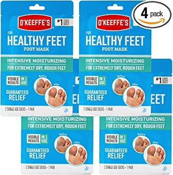 O’Keeffe’s Healthy Feet Intensive Moisturizing Foot Mask, One Pair Single-Use Socks, (Pack of 4)