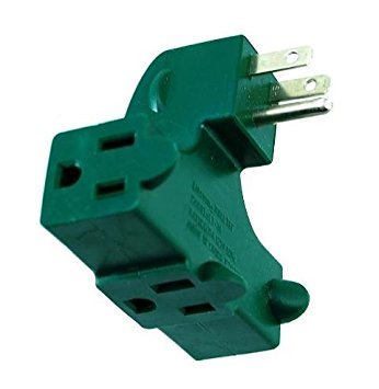 3 Way Outlet Wall Tap - Right Angle Shaped Triple Prong Wall Splitter Adapter For Behind Furniture - Multi Plugin Locations On The Right, Left And Bottom - Green Color ( UL Listed ) - By Katzco