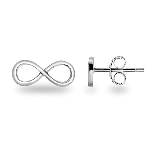 SPOIL CUPID Rhodium Plated 925 Sterling Silver Classic Infinity Symbol Plain Silver Stud Earrings