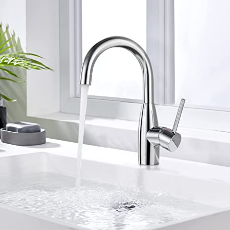 Bar Sink Faucet in Chrome, Single Handle 360° Swivel Bathroom Lavatory Sink Faucet, Small Kitchen Faucet