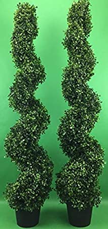 Silk Tree Warehouse Two Artificial Outdoor 4' Spiral Boxwood Topiary UV Rated! Free Returns!