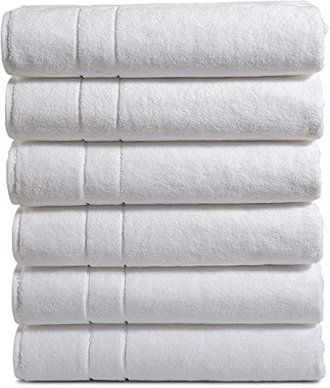 Haven Cotton 100% Turkish Cotton Bath Towel Set - Pack of 6, 30 x 56 Inches, 650 GSM, White
