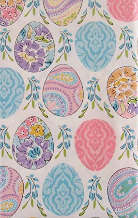 Elegant Easter Eggs Vinyl Flannel Back Tablecloth (52" x 70" Oblong)