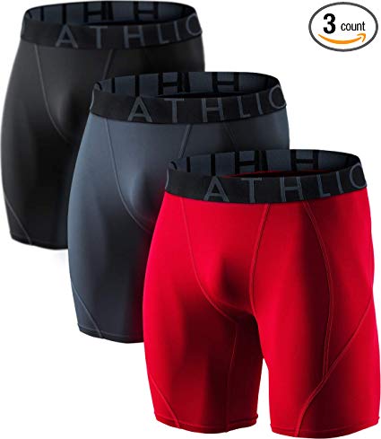 ATHLIO Men's (Pack of 3) Cool Dry Compression Active Sports Baselayer Shorts BSP06