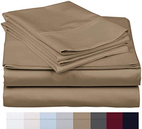 600 Thread Count 100% Long Staple Soft Egyptian Cotton SheetSet, 4 Piece Set, KING SHEETS,upto 17" Deep Pocket, Smooth & Soft Sateen Weave, Deep Pocket, Luxury Hotel Collection Bedding, TAUPE