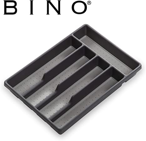 BINO 5-Slot Silverware Organizer - Grey, Small - Utensil Drawer Organizer with Soft Grip Lining