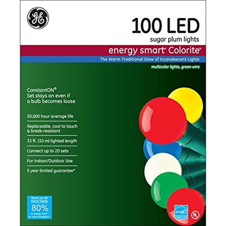 GE Energy Smart 100-Count Indoor/Outdoor 585890 Constant Multicolor LED Globe Copper Wire Christmas String Lights ENERGY STAR
