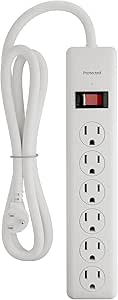 BN-LINK 6-Outlet Power Strip Surge Protector 1-Pack, 4-Foot Extension Cord, 600 Joules, Twist-to-Close Safety Covers, 90 Degree Flat Plug, Overload Protection, White