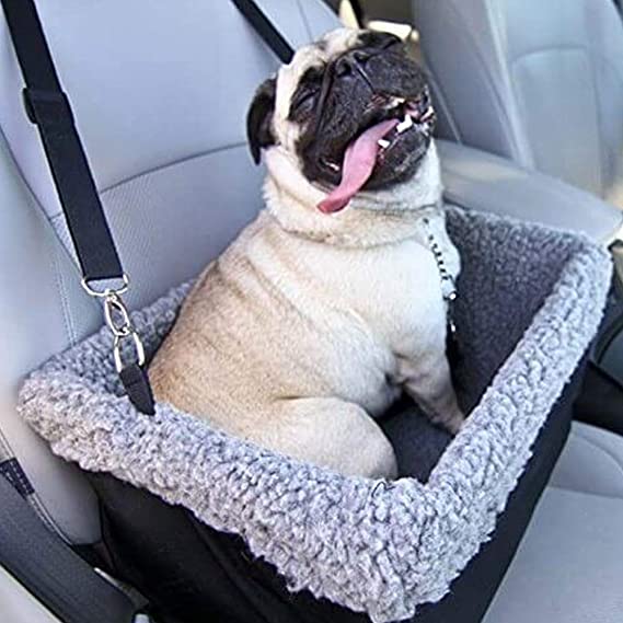 Devoted Doggy Deluxe Dog Booster Car Seat - Premium Quality Metal Frame Construction - Clip-on Safety Leash - Zipper Storage Pocket - Perfect for Small and Medium Pets Up to 15 Lbs