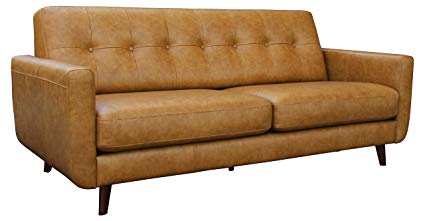 Rivet Sloane Modern Leather Sofa with Tufted Back, 79.9"W, Caramel