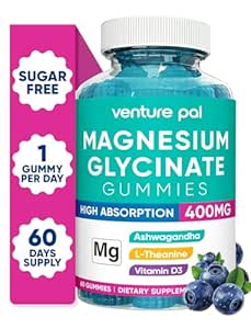 Venture Pal 60 Day Supply Magnesium Glycinate Gummies with Ashwagandha for Adults and Kids, L-Theanine, CoQ10, Sugar Free Magnesium Supplement 400mg for Calm Mood & Sleep, Gluten-Free & Vegan