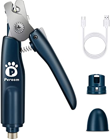 Peroom Dog Nail Grinder and Clippers Set with LED, Rechargeable Electric Pet Nail Trimmer with Nail Storage Box, Low Noise Dog Nail Clippers Dog Grooming for Small Medium Large Dogs and Cats