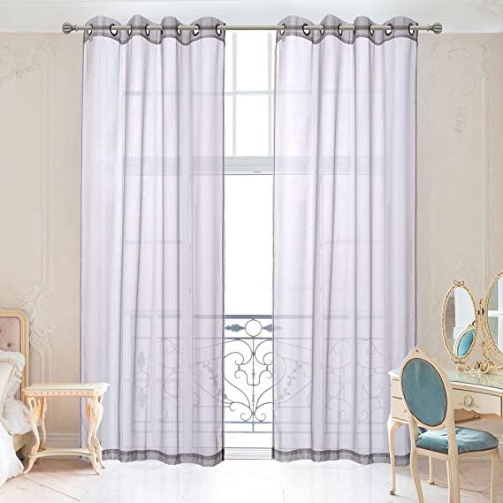 Ruthy's Textile 2 Piece Window Sheer Curtains Grommet Panels 54" X 63" Total 108" X 63" Inch Length for Kitchen,Bedroom/Living Room (54" W X 63" L, Silver)