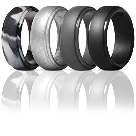 ThunderFit Silicone Rings for Men - 4 Pack / 1 Ring Step Edge Rubber Wedding Bands