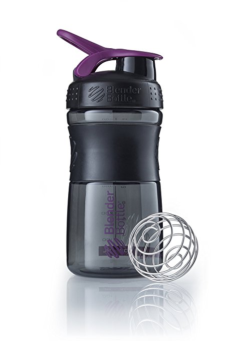 BlenderBottle SportMixer Tritan Grip Shaker Bottle, Transparent Black/Plum, 20-Ounce