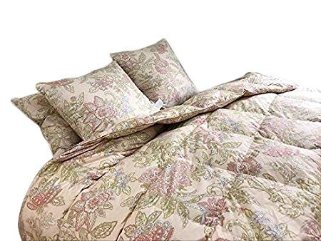 Floral Goose Down & Feather Comforter Blanket 100% Organic Cotton Cover for All Seasons, 550+FP, King 106x90inch