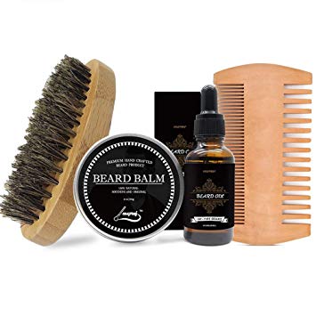 Beard Grooming Kit For Men - Beard Oil, Beard Balm, Beard Comb, Beard Brush - Genkent Natural Beard kit, Men Gift for Beard care - 4 Piece