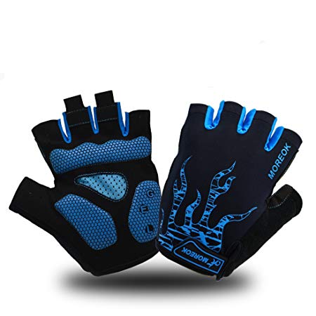 MOREOK Shock-Absorbing Breathable Anti Slip Reflective Cycling Gloves Half Finger Outdoor Sport Bicycle Gloves Gel Padded Mountain Road Bike Riding Gloves for Men and Women