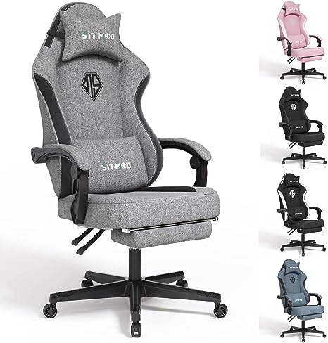 SITMOD Gaming Chair with Footrest-Computer Ergonomic Video Game Chair-Backrest and Seat Height Adjustable Swivel Task Chair for Adults with Lumbar Support(Gray)-Fabric