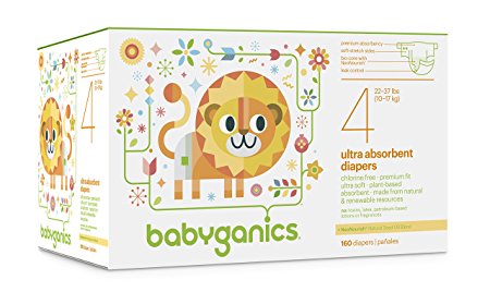 Babyganics Ultra Absorbent Diapers Economy Pack, Size 4, 160 Count