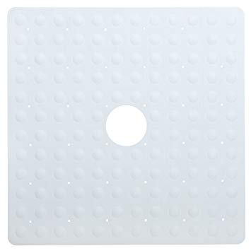 SlipX Solutions White Square Rubber Safety Shower Mat with Microban Provides Reliable Slip-Resistance in Shower Stalls (Mildew Resistant, 140 Suction Cups, Great Drainage)