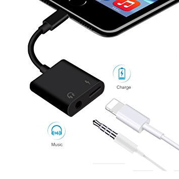 2 in 1 Lightning iPhone 7 Adapter, iPhone 7 Splitter, RayCue Lightning Charger and Earphone Jack Cable Adapter for iPhone 7 7 Plus, Support Non-Apple Original Headset (Black)