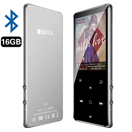 BENGJIE MP3 Player with Bluetooth, 16GB Portable MP3 Player with FM Radio with Headphones,HiFi Metal Audio Player with Voice Recorder,Touch Button Music Player, Support up to 128GB, 2.4 Inch, Sliver