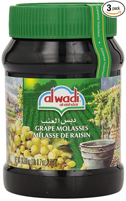 Alwadi Al Akhdar Grape Molasses, 24.69-Ounce Jars (Pack of 3)