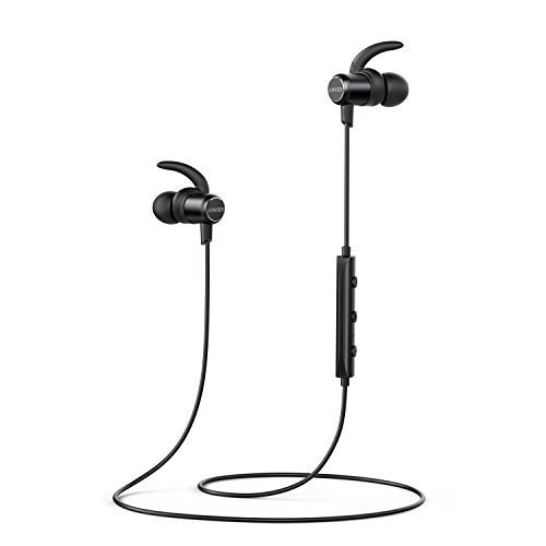 Anker SoundBuds Slim Bluetooth Earbuds, Lightweight Wireless Headphones with Magnetic Connection , IPX4 Water Resistant Sport Headset with Mic, works with iPhone, iPad, Samsung, Nexus, HTC and More