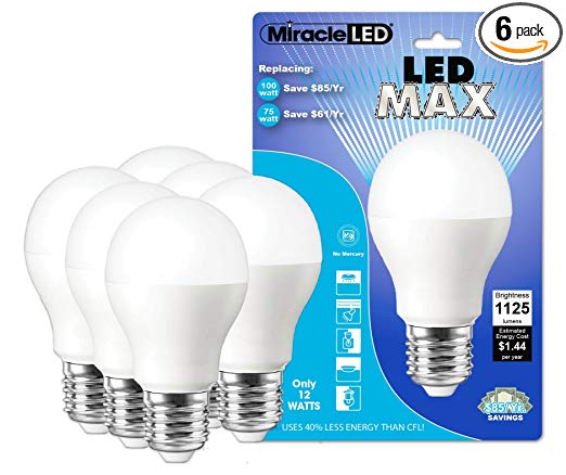 Miracle LED MAX, Replaces 100W Household Bulbs, Outperforms Floods in 9-20' Tall Ceilings, Cool White, 6 Pack (604721)