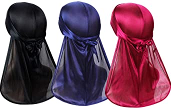 3PCS Premium Soft Men Durag Headwraps with Extra Long Tail and Wide Straps for 360 Waves