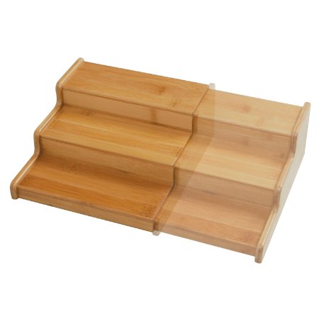 Seville Classics 3-Tier Expandable Bamboo Spice Rack Step Shelf Organizer