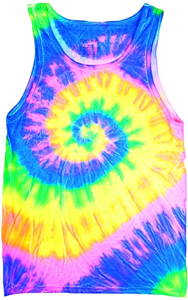 Bright Flourescent Rainbow Swirly Spiral Unisex Adult Tie Dye Tank Top Shirt