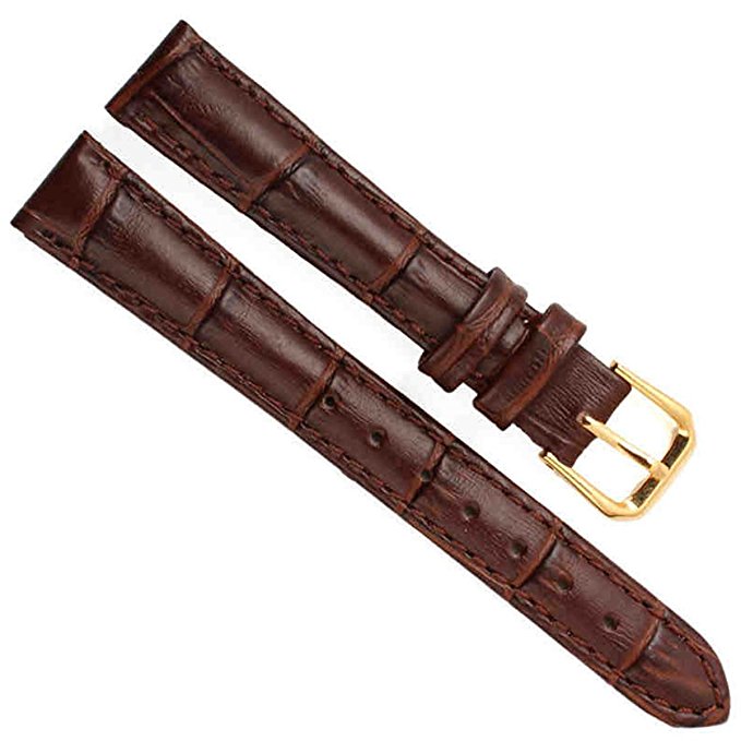Green Olive 16mm Alligator Grain Leather Gold Buckle Watch Band Strap Brown