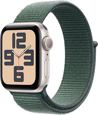 Apple Watch SE de 2.ª generación GPS Smartwatch con Caja de Aluminio en Blanco Estrella de 40 mm y Correa Loop Deportiva Verde Lago. Monitores de entreno y sueño y Neutro en Carbono