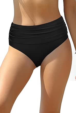 SHEKINI Women's Swimwear Bottoms Swimsuit Bottom Ruched Tummy Control Bikini High Waisted Bathing Suit Bottoms