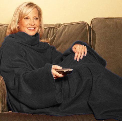 lazyBuddy Snuggle Fleece Blanket Cozy Wrap Warm Throw Travel Plush Fabric with Sleeves As Seen On TV- Black