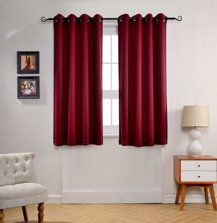 MYSKY HOME Solid Grommet top Thermal Insulated Window Blackout Curtains for Living Room, 52 by 63 inch, Burgundy (1 panel)