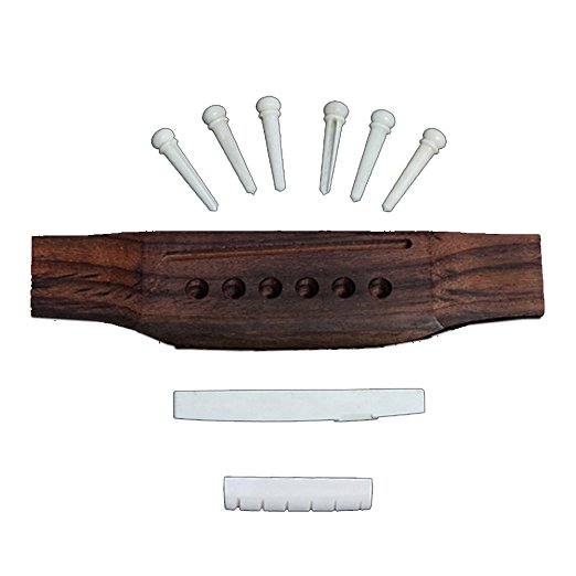 6 String Acoustic Guitar Bridge Bone Pins Saddle Nut / Specially Designed Set of Guitar Accessories, Including a Bridge, Six Pins, a Saddle and a Nut