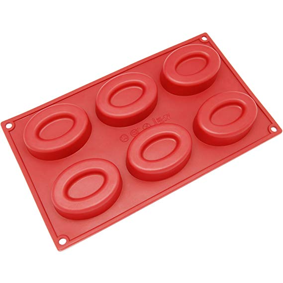 Freshware SL-132RD 6-Cavity Oval Ring Silicone Mold for Soap, Cake, Bread, Cupcake, Cheesecake, Cornbread, Muffin, Brownie, and More