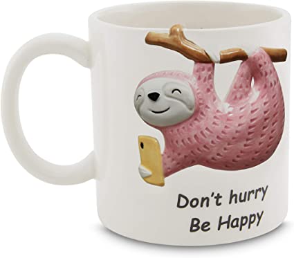 Funny Sloth Coffee Mug, Cute Sloth Gifts For Women and Men, 3D Coffee Mugs (Don't Hurry Be Happy)